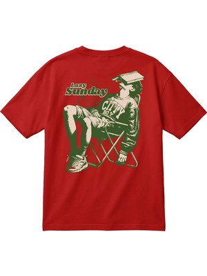 BarsDepo Lazy Sunday Baskılı Oversize Unisex Tişört – Vintage Streetwear %100 Pamuk