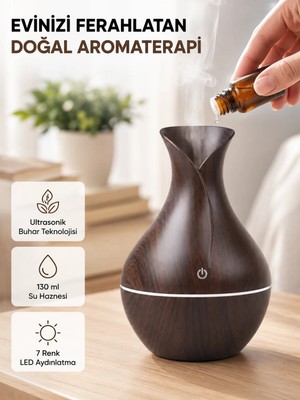 Dorasan Aromaterapi Difüzör Ahşap Desenli ve Ultrasonik Nemlendirici LED Işıklı