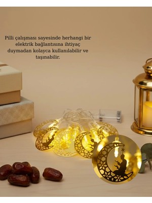Ay ve Secde Tasarımlı Sıcak Beyaz LED Ramazan Işığı