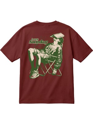 BarsDepo Lazy Sunday Baskılı Oversize Unisex Tişört – Vintage Streetwear %100 Pamuk