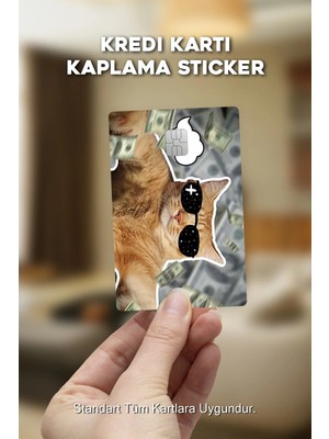 Huggy Craft Gözlüklü Kedi Kredi Kartı, Akbil ve Kart Kaplama Sticker