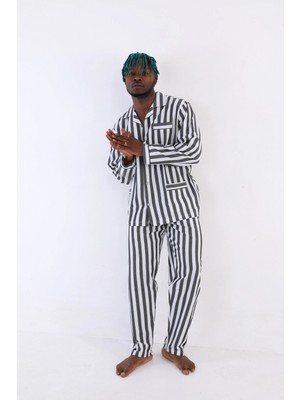 Hace Bazaar 4007 Uzun Kol Çizgili Gaffur Erkek  Pijama Takım