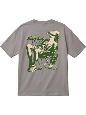 BarsDepo Lazy Sunday Baskılı Oversize Unisex Tişört – Vintage Streetwear %100 Pamuk