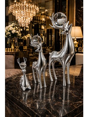 Ersu Store 24CM 3lü Aile Temalı Kristal Toplu Geyik Seti Ev Dekorasyon Biblo Obje Dekor