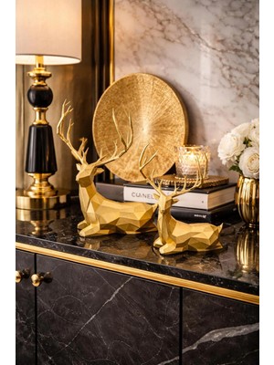 Ersu Store 2li Gold Altın Varak Dekoratif Şık Tasarım Hediyelik Obje Biblo Geyik Ev Ofis Dekor