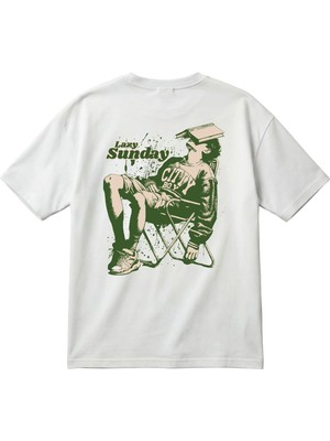 BarsDepo Lazy Sunday Baskılı Oversize Unisex Tişört – Vintage Streetwear %100 Pamuk