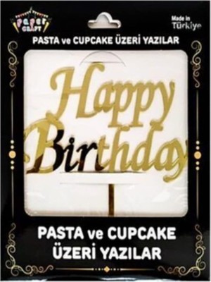 Deniz Parti Süsleri Pleksi Pasta Üzeri Yazı Gold Happy Bırthday