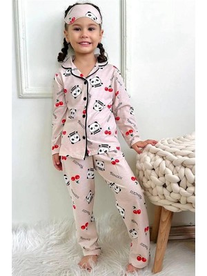 Lillypicca Kız Çocuk Desenli Pamuklu Önden Düğmeli Göz Bantlı Uzun Kol Pijama Takımı 9022