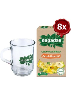 Doğadan Ayvalı Ihlamur Çay 18'li x 8 ve Doğadan Cam Bardak Hediyeli