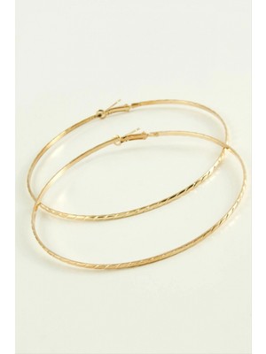 Hace Bazaar Çizgili Metal Halka Küpe 8-9-10 cm