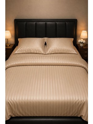 Higliving Çizgili Mikro Saten Nevresim Takımı Çift Kişilik – 200×220 cm Nevresim / 160×200×30 cm Fitted Çarşaf / 2 Adet 50×70 cm Yastık Kılıfı