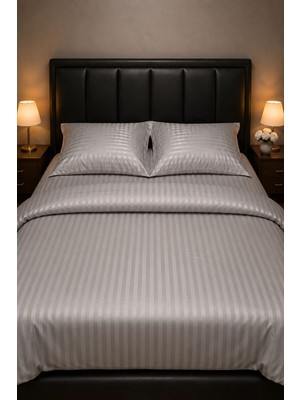 Higliving Çizgili Mikro Saten Nevresim Takımı Çift Kişilik – 200×220 cm Nevresim / 160×200×30 cm Fitted Çarşaf / 2 Adet 50×70 cm Yastık Kılıfı