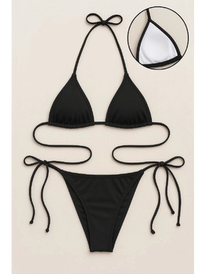 Hace Bazaar Kadın Siyah Yandan ve Boyundan Bağlamalı Bikini Mayo Takımı