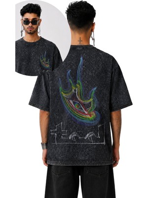 Fuddy Moda Unisex Tool Lateralus Eye Sırt Baskılı Yıkamalı Tişört, Oversize Rock Band Temalı Retro Tshirt