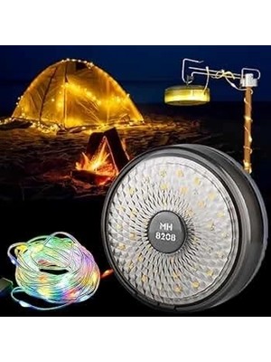Hace Bazaar Şarjlı 10 Metre Ledli Şarj Göstergeli 8 Işık Modlu Hareketli ve Flaşör Modlu Kamp Lambası LED Işık