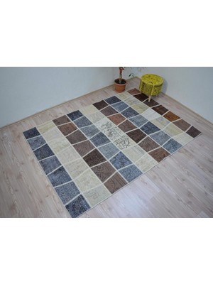 Patchwork El Dokuma Antik Anadolu Halı Ocean Wave (90 x 150, Mavi)