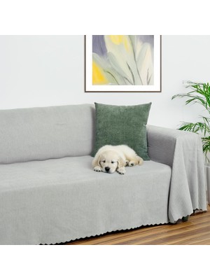 Mikrofiber Şönil Fitilli Minimalist Koltuk Örtüsü -175X350 cm Xlarge, Çift Taraflı, Kaymaz, T