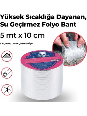 TKÇ Çatı Boru ve Duvar Çatlakları Için Suya ve Isıya Dayanıklı Yapışkanlı Folyo Bant 5 Metre