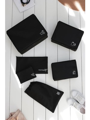 6'li Siyah Valiz Düzenleyici Bavul Içi Organizer Set Seyehat Hurcu