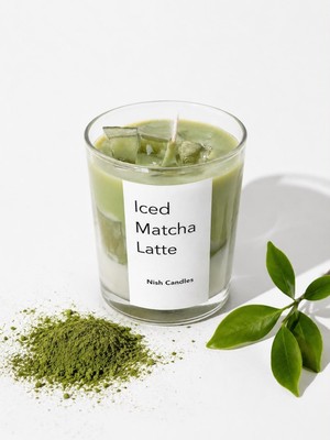 Iced Matcha Latte Kokulu Soya Mumu, Çam Kokulu Matcha Görünümlü Mum | Matcha Görünümlü