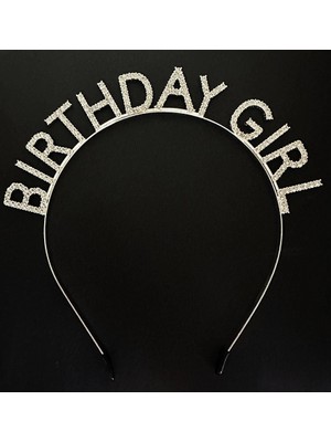 TKÇ 2.5 cm Gümüş Kristal Taşlı Birthday Girl Doğum Günü Tacı Ithal Ürün 17X16 cm