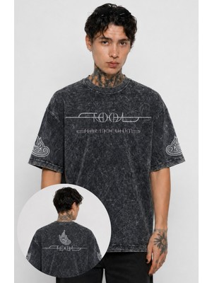 Fuddy Moda Unisex Oversize Fear Inoculum Sırt ve Kol Baskılı Yıkamalı Rock Band Tişört