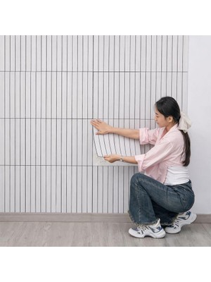 Kendinden Yapışkanlı Ahşap Duvar Çıtası Desenli Duvar Paneli 30X60CM (1, Beyaz)