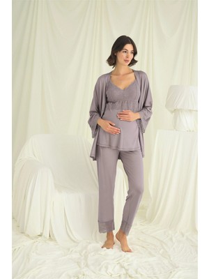 Hace Bazaar Marsilyan- Dantelli Hamile Lohusa 3lü Pijama Takımı