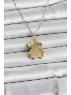 Hace Bazaar 316L Çelik Zincir Gold Renk Ayıcık Model Açılabilir Kadın Kolye - TJ-BKO11036
