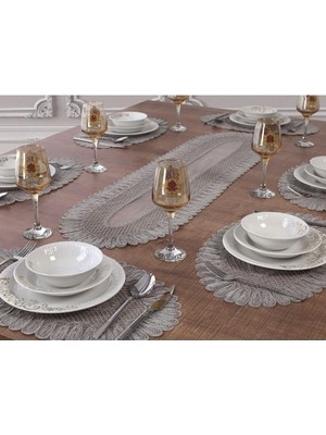 Tropik Home 6 Kişilik Amerikan Servis Supla ve Runner Takımı 7 Parça Çeyiz Seti Nakışlı Masa