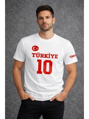 Hace Bazaar Erkek Türkiye Ay Yıldız Baskılı 10 Numara Forma Tişört Taraftar T-Shirt - Beyaz