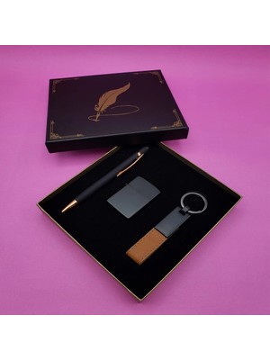 Uravas Store Siyah Rubber Kalem Çakmak ve Anahtarlık Set