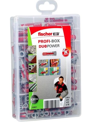Kazan Hobi Fischer Profı-Box Duopower, 132 Dübelli Dübel Kutusu (60 Adet 6 x 30, 60 Adet 8 x 40, 12 Adet 10 x 50), Evrensel Dübel, Pratik Set, Amatör ve Profesyoneller Için Dübel Kutusu, Vidasız
