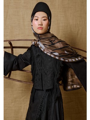 Fresh Scarfs Abstract Blocks Desen Rami Viskon Şal Koyu Kahve