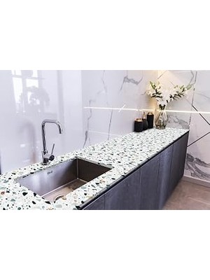 Kazan Hobi Stickerart Tezgah Üstü Fayans Kaplama Folyosu Mutfak Tezgahı Kaplama Terrazzo Döşeme 70 cm x 3 Metre