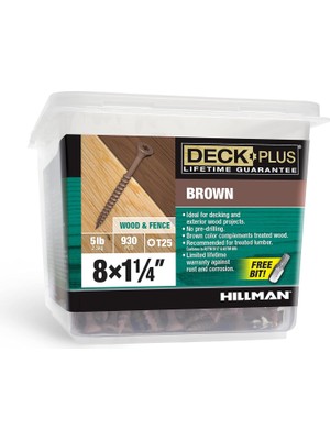 Kazan Hobi Deck Plus Ahşap Vidalar, Kahverengi Dış Vidalar, 1-1/4" x #8, 2,3 kg