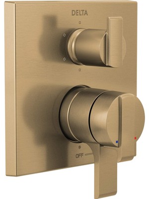 Kazan Hobi Delta Faucet T27967-CZ Açısal Modern Monitör 17 Serisi Valf 6 Ayar Entegre Duş Trimi, Saptırıcılı, Şampanya Bronz