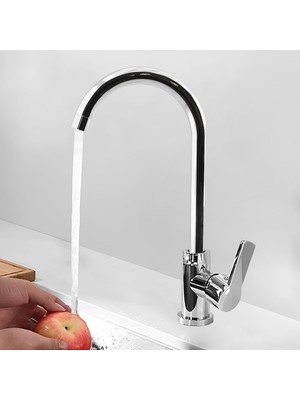 Kazan Hobi BADEM10 Polo Uzun Kuğu Batarya Krom Lavabo Banyo Mutfak Musluğu Musluk Mermer Tezgah Üstü Çift Su Giriş Evye