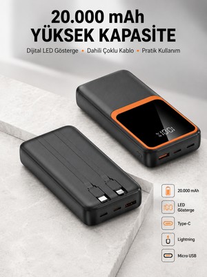 Toyigoo Dijital Ekranlı 20.000 Mah Powerbank | 22.5W Hızlı Şarj + Çoklu Bağlantı Seçeneği Yeni Nesi