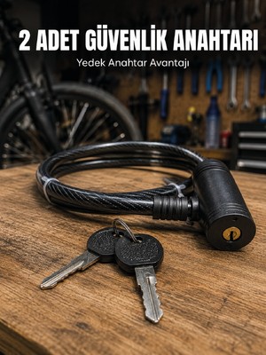 Toyigoo 12 mm Çelik Halat Bisiklet Kilidi 80 cm Anahtarlı Güvenlik Kilidi Pvc Kaplamalı Scooter ve Elekt