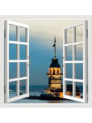 Kazan Hobi Pencere Poster Duvar Kağıdı Kız Kulesi Akşam Yapışkanlı Sticker