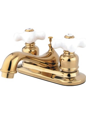Kazan Hobi Kingston Brass KB602PX Restorasyon 10 cm Merkez Seti Porselen Çapraz Saplı Lavabo Musluğu, Cilalı Pirinç