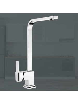 Kazan Hobi BADEM10 Side Uzun Kuğu Batarya Krom Lavabo Banyo Mutfak Musluğu Musluk Mermer Tezgah Üstü Çift Su Giriş Evye