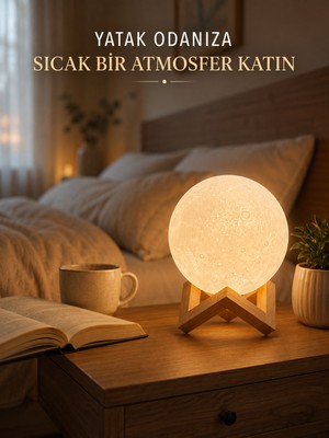 Toyigoo Dekoratif 3D Ay Işığı Masa Lambası Hediyelik Atmosfer Aydınlatması - Lisinya