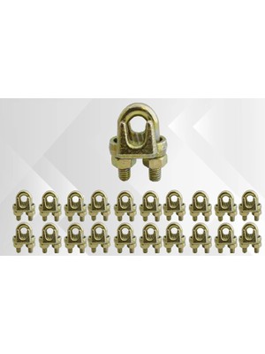 Kazan Hobi Çelik Halat Kelepçesi, 6mm, Sarı Galvaniz Kaplama, 20 Adet Set, A Tipi