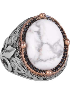 Kambo 925 Ayar Gümüş El Işi Erkek Yüzük - Available ile Different Doğal Stones (Howlite)