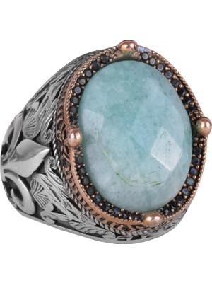 Kambo 925 Ayar Gümüş El Işi Erkek Yüzük - Available ile Various Doğal Stones (Amazonite)