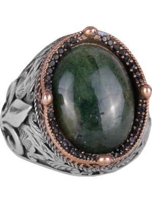 Kambo 925 Ayar Gümüş El Işi Erkek Yüzük - Available ile Various Doğal Stones (Kabason Zümrüt)