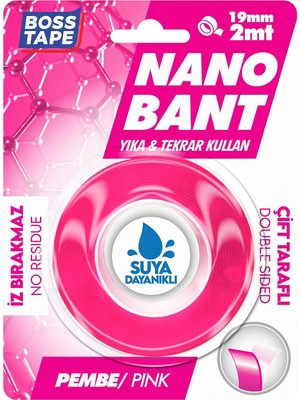 Kazan Hobi Boss Tape Nano Bant Pembe Çift Taraflı 19 mm x 2 mt