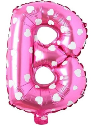 Kazan Hobi B Harfi 16 Inç Pembe Kalpli Renk Folyo Balon 36 cm (Pembe)